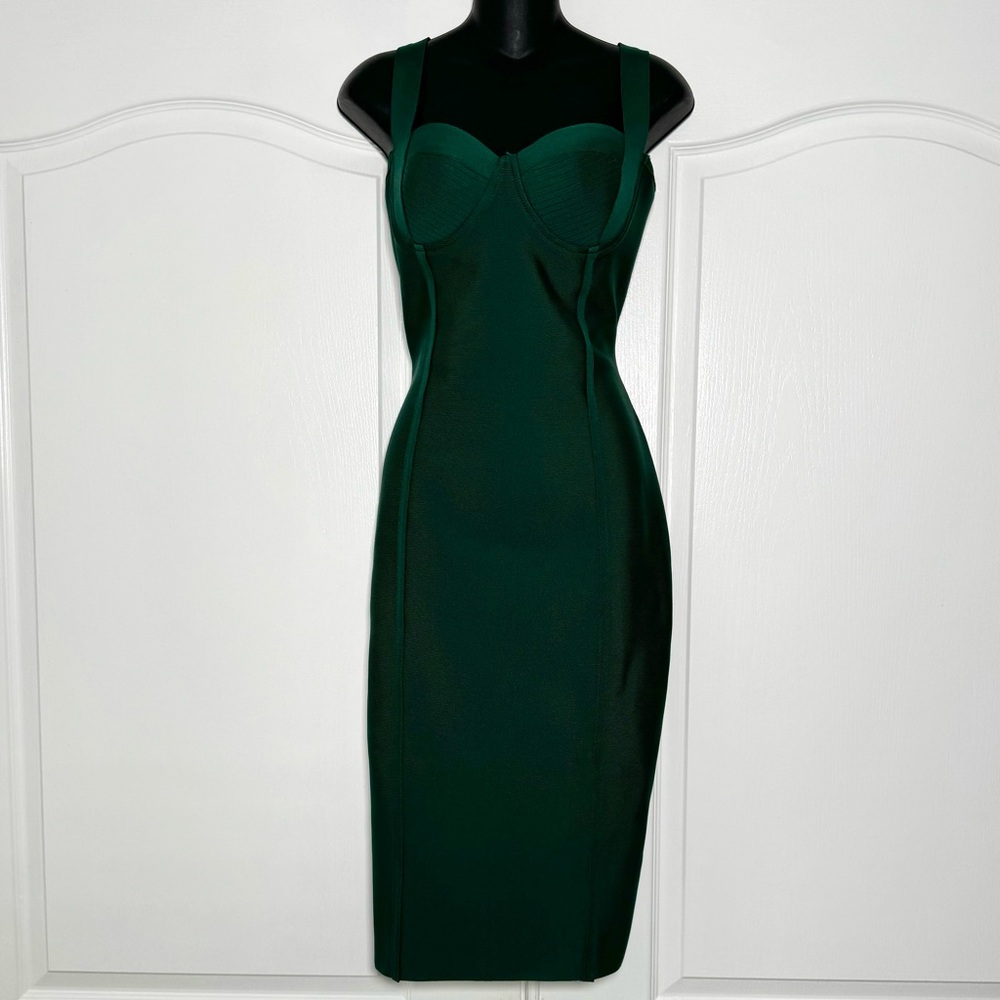 Fashion Nova Hunter Green Bodycon Midi Dress Bustier NWT Size XL Party Cocktail - Picture 4 of 9